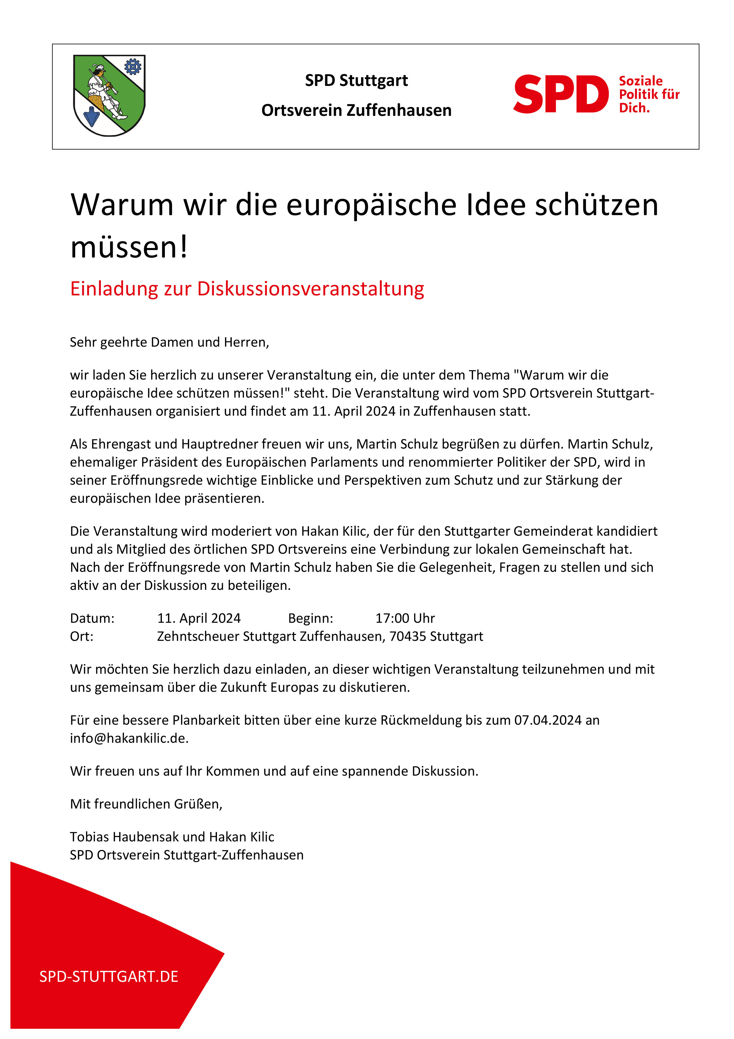 Einladung SPD Zuffenhausen Martin Schulz